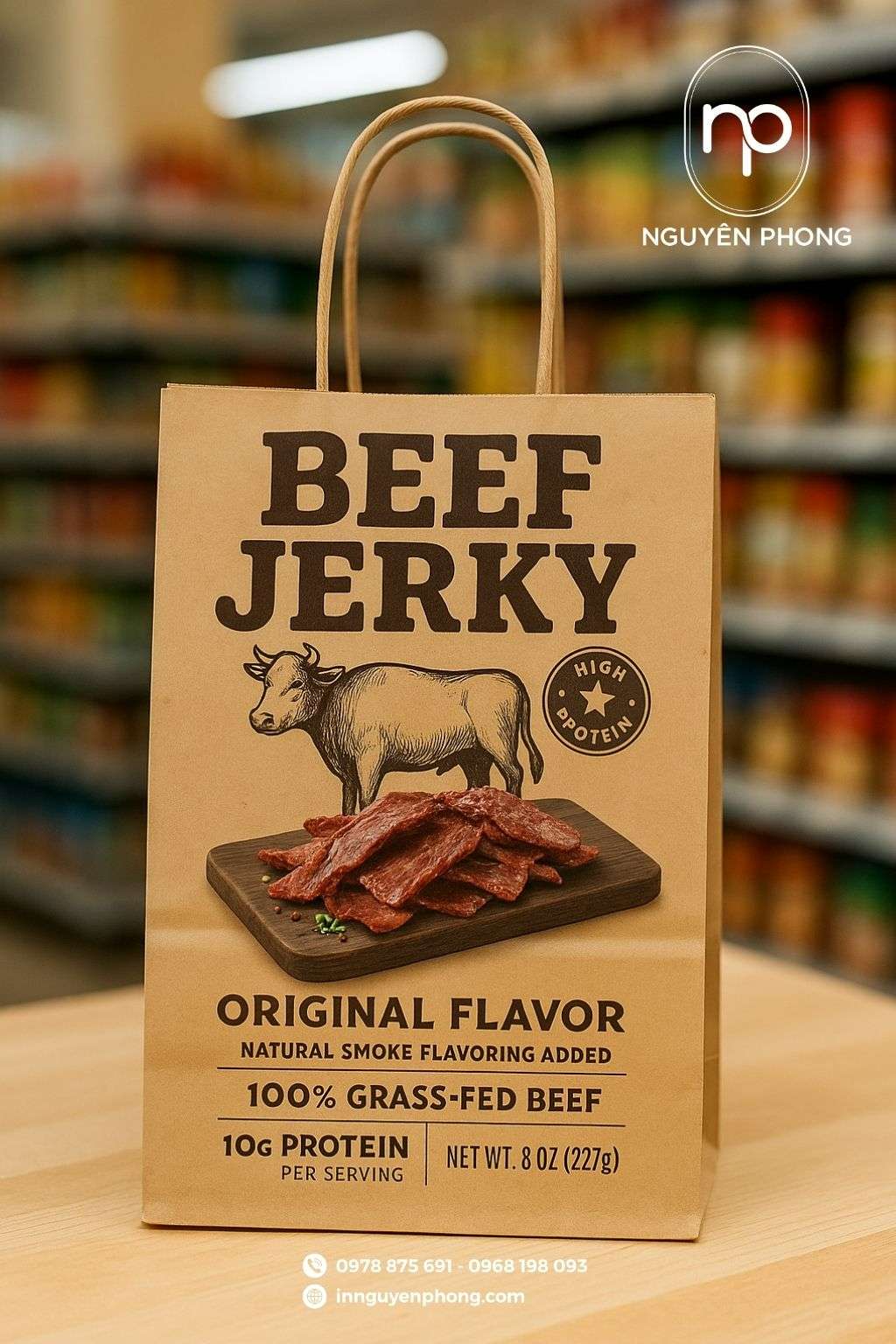 Mẫu túi giấy đựng thịt sấy in hình đẹp